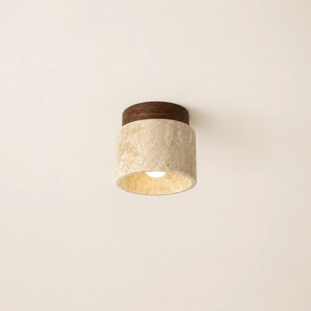 Plafonnier en travertin & bois scandinave | Noor