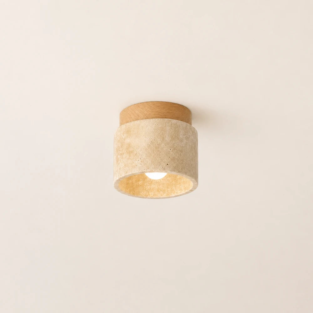 Plafonnier en travertin & bois scandinave | Noor