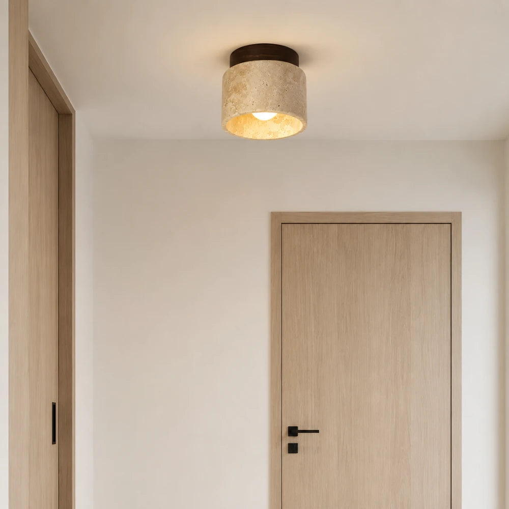 Plafonnier en travertin & bois scandinave | Noor