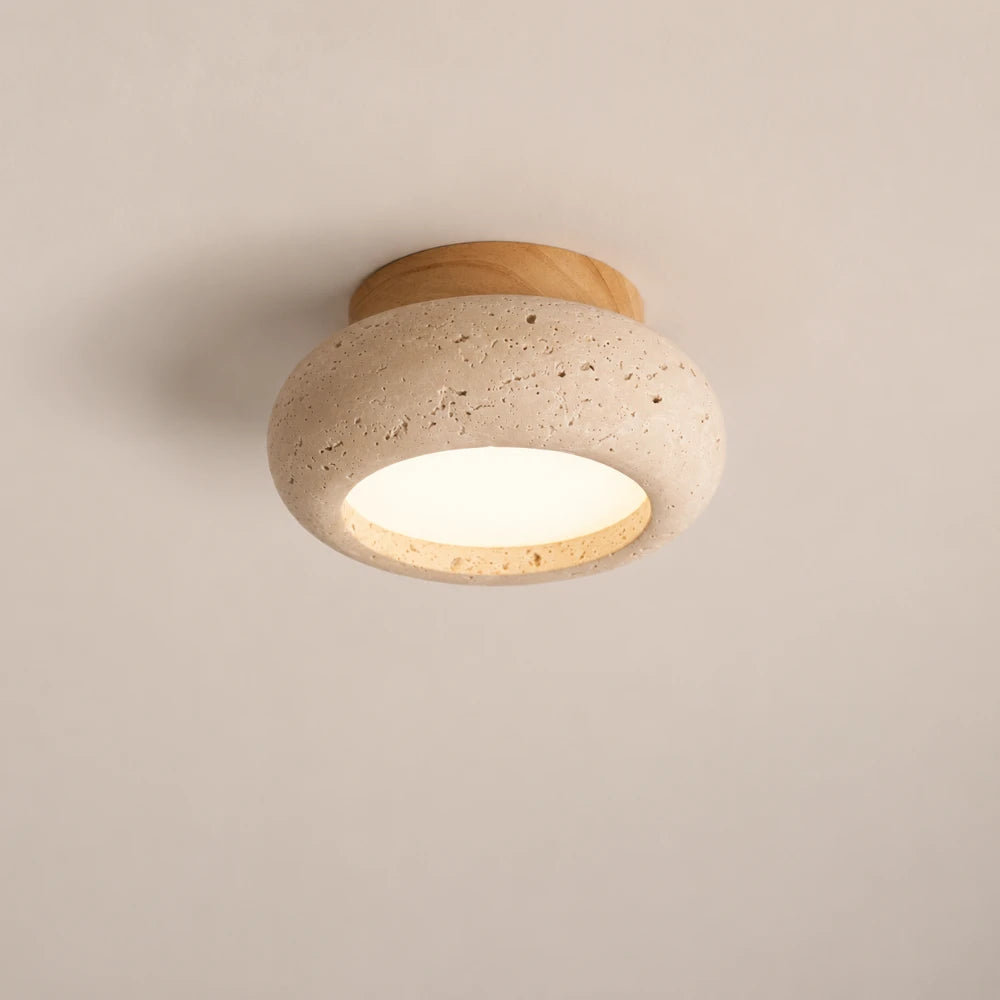 Plafonnier moderne en travertin & bois | Norden