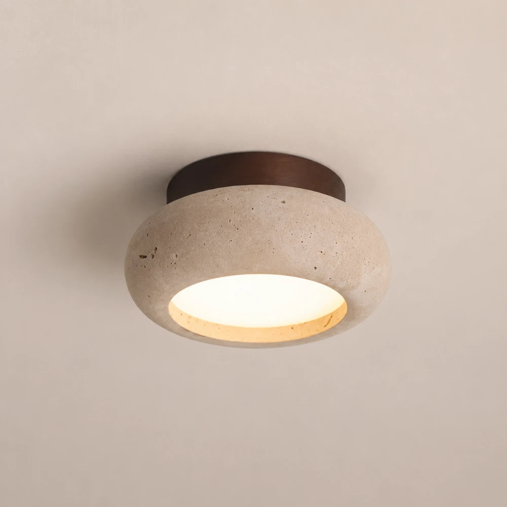 Plafonnier moderne en travertin & bois | Norden
