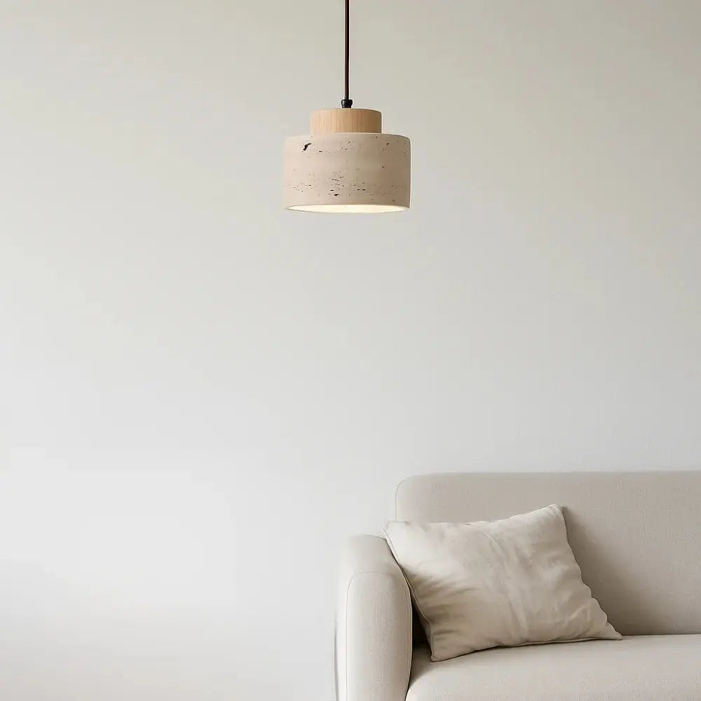 Suspension design moderne en pierre de travertin & bois | Lumi NORDSIA