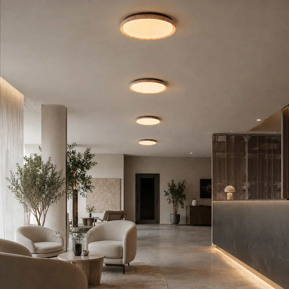 Plafonnier travertin & bois noyer | Kairo