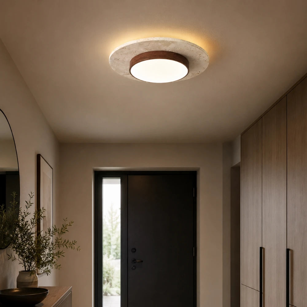 Plafonnier LED travertin & bois | Nerio