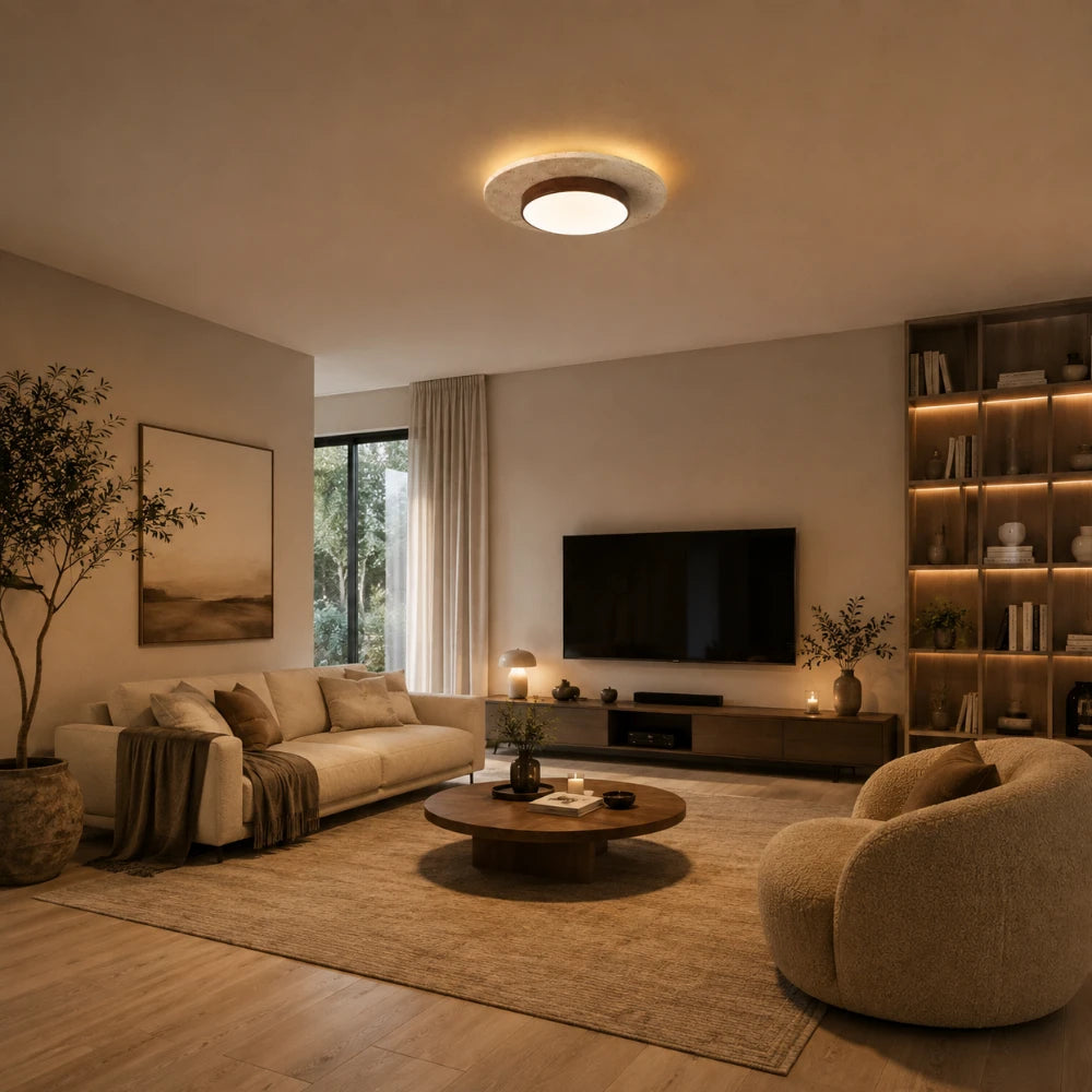 Plafonnier LED travertin & bois | Nerio