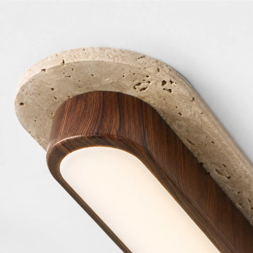 Plafonnier LED travertin & bois | Soraï