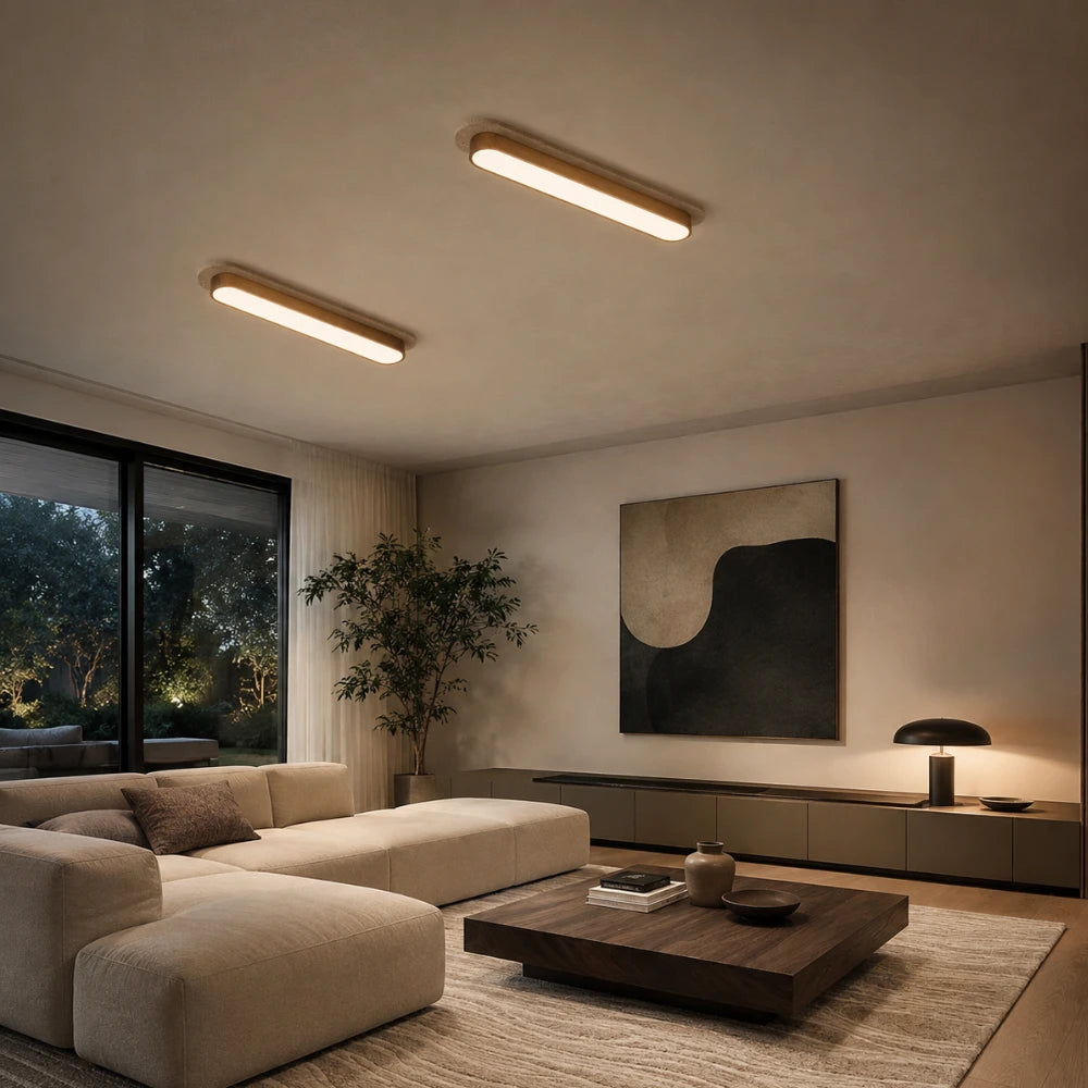 Plafonnier LED travertin & bois | Soraï