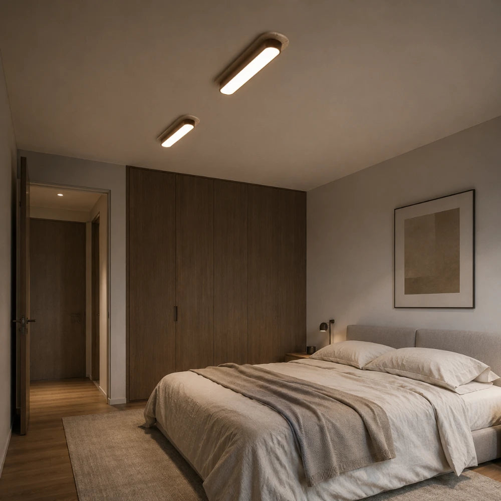 Plafonnier LED travertin & bois | Soraï