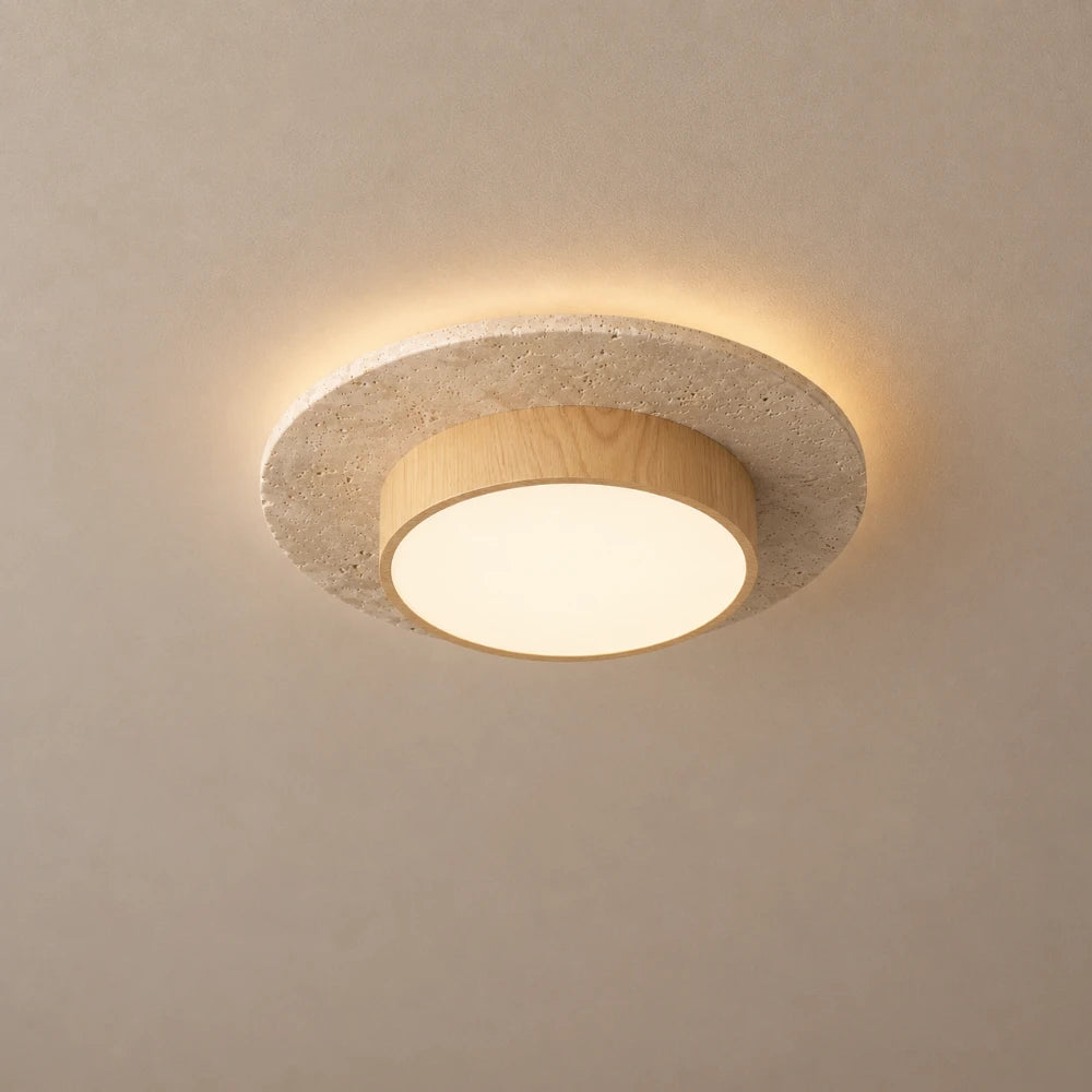 Plafonnier LED travertin & bois | Nerio