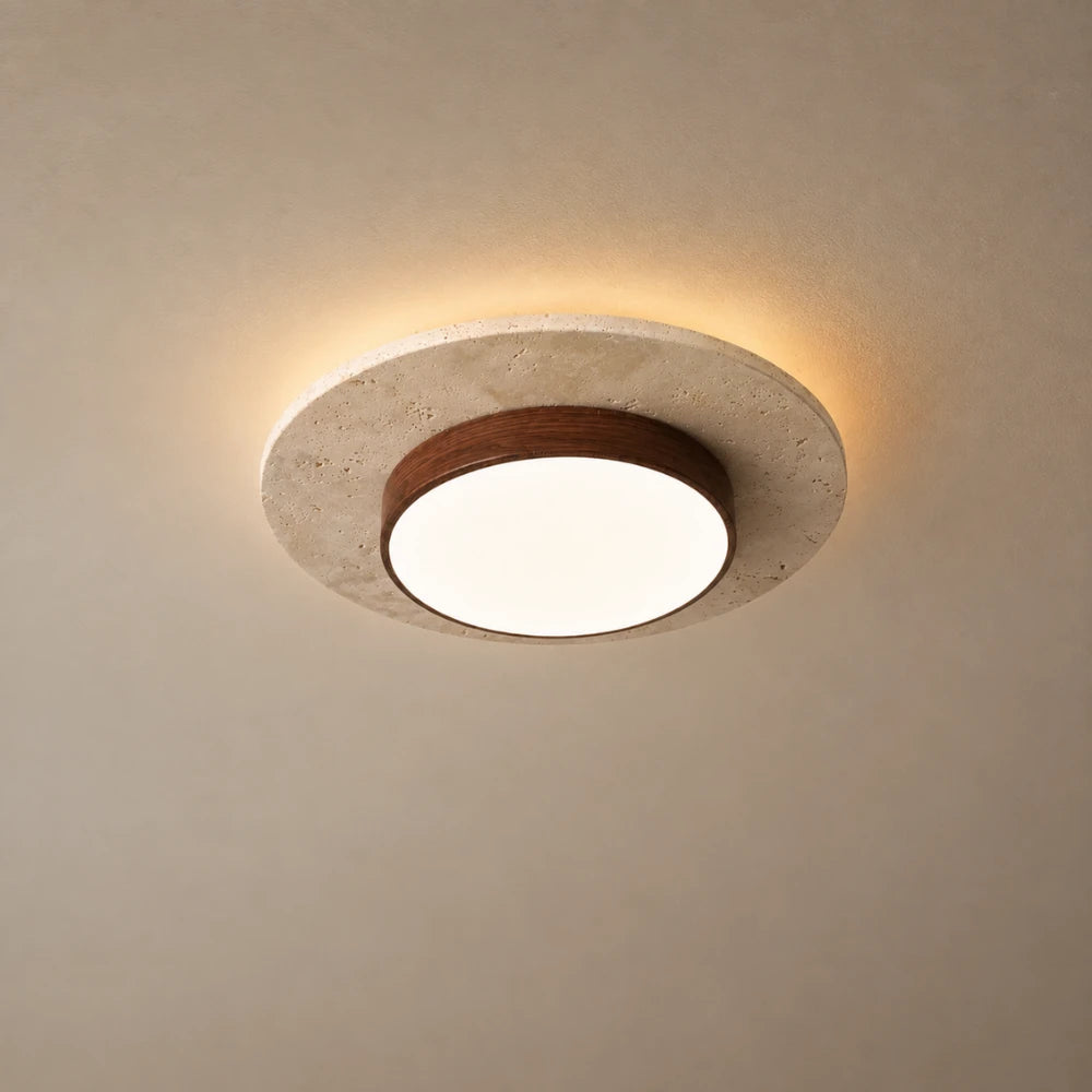 Plafonnier LED travertin & bois | Nerio