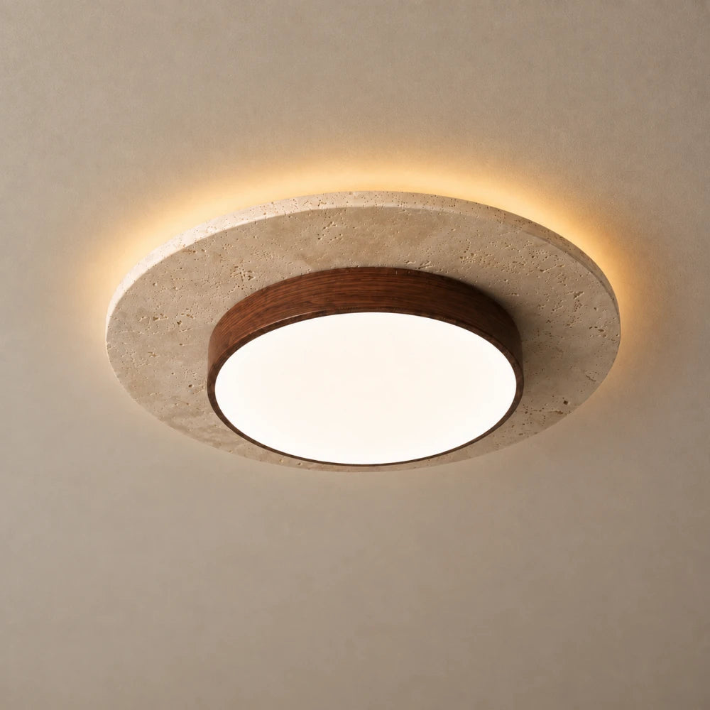 Plafonnier LED travertin & bois | Nerio