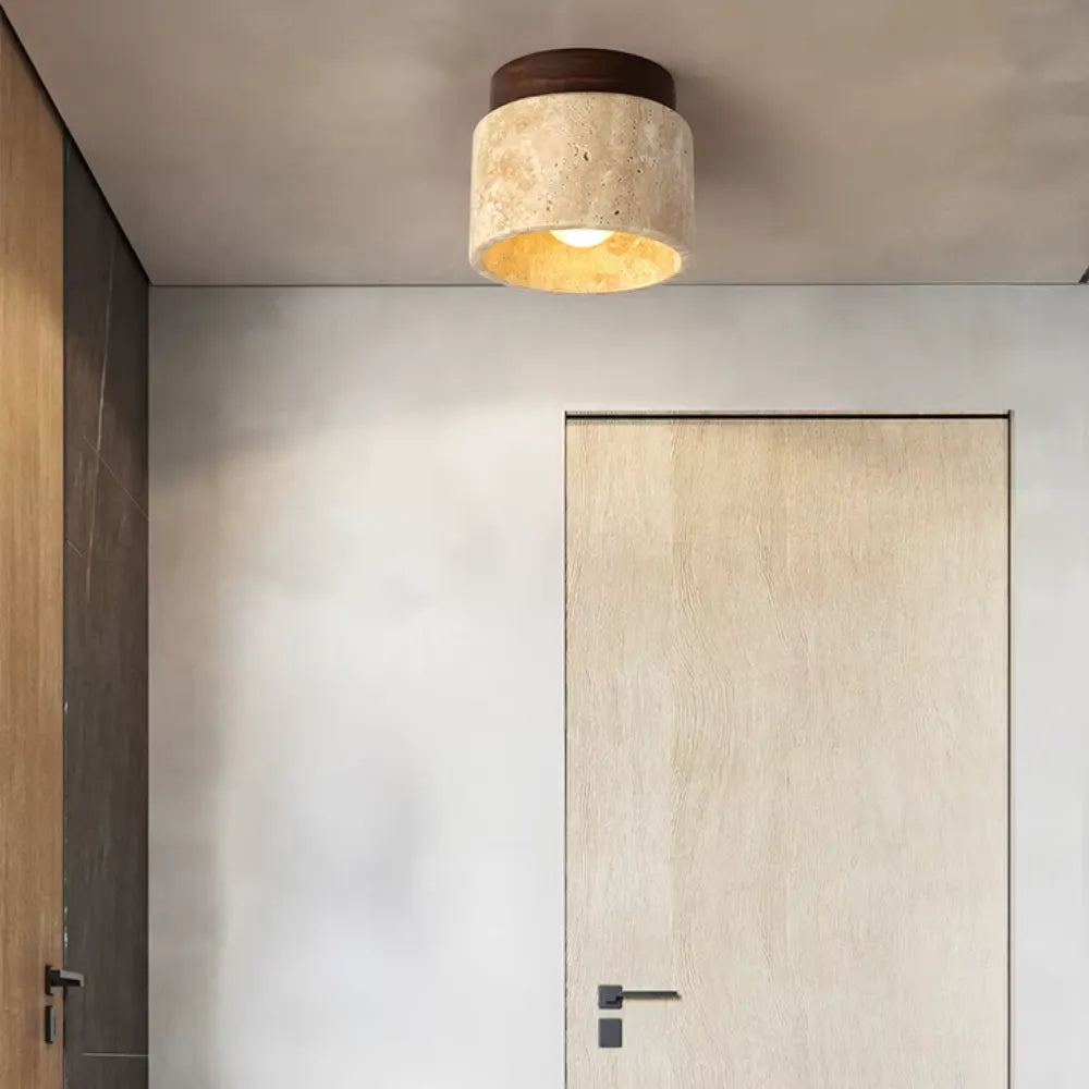 Plafonnier en Travertin & Bois massif | Noor