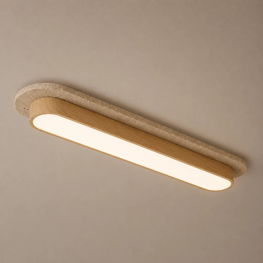 Plafonnier LED travertin & bois | Soraï