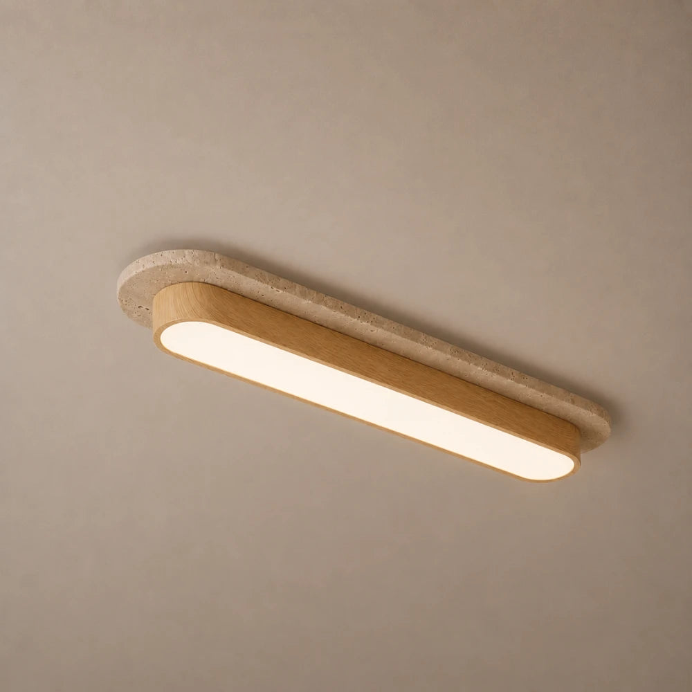 Plafonnier LED travertin & bois | Soraï