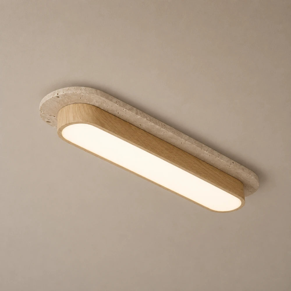 Plafonnier LED travertin & bois | Soraï