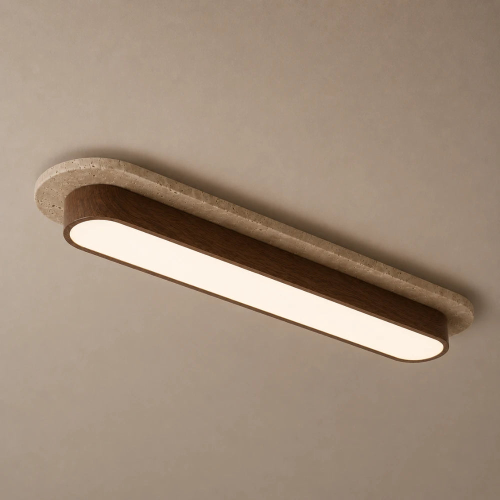 Plafonnier LED travertin & bois | Soraï
