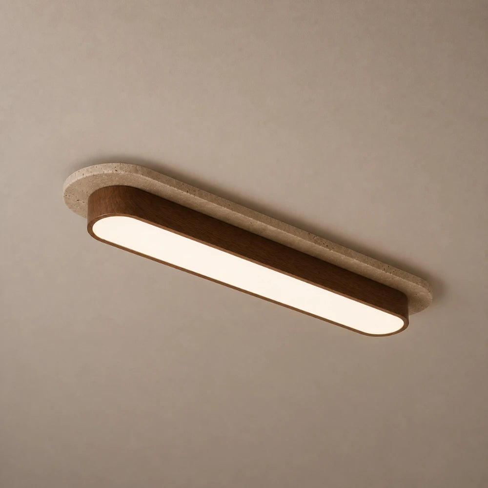 Plafonnier LED travertin & bois | Soraï