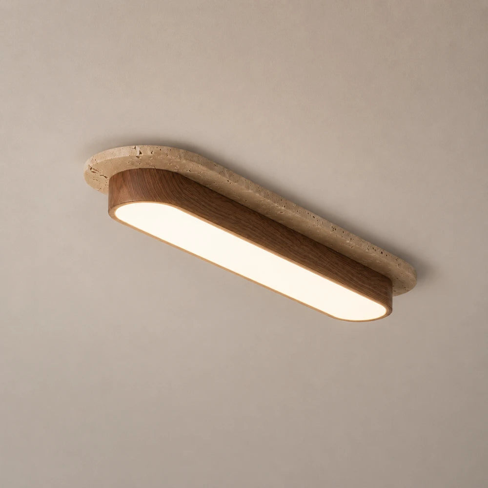 Plafonnier LED travertin & bois | Soraï