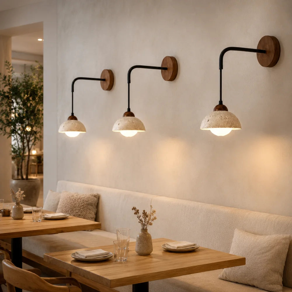 Applique murale moderne en travertin & bois | Porva