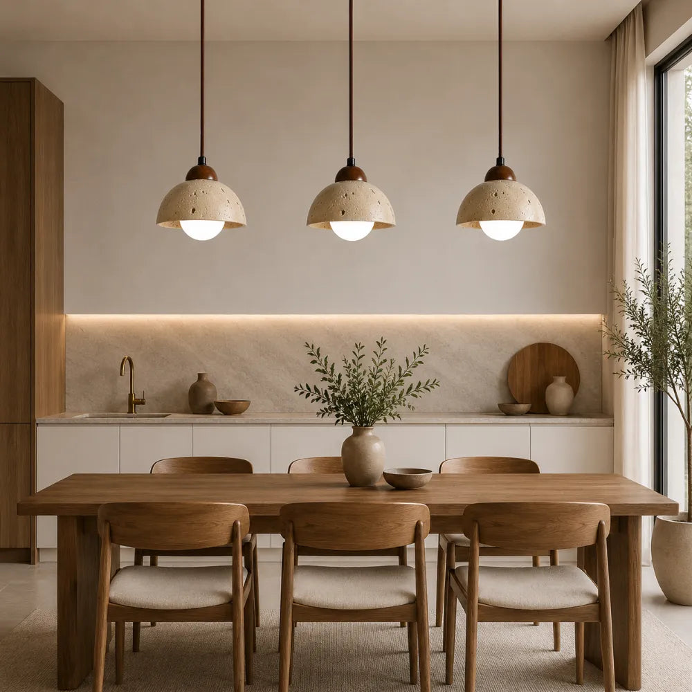 Suspension design nordique en travertin & Bois | Porvoo
