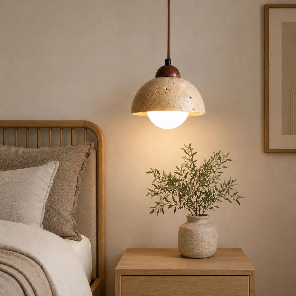 Suspension design nordique en travertin & Bois | Porvoo