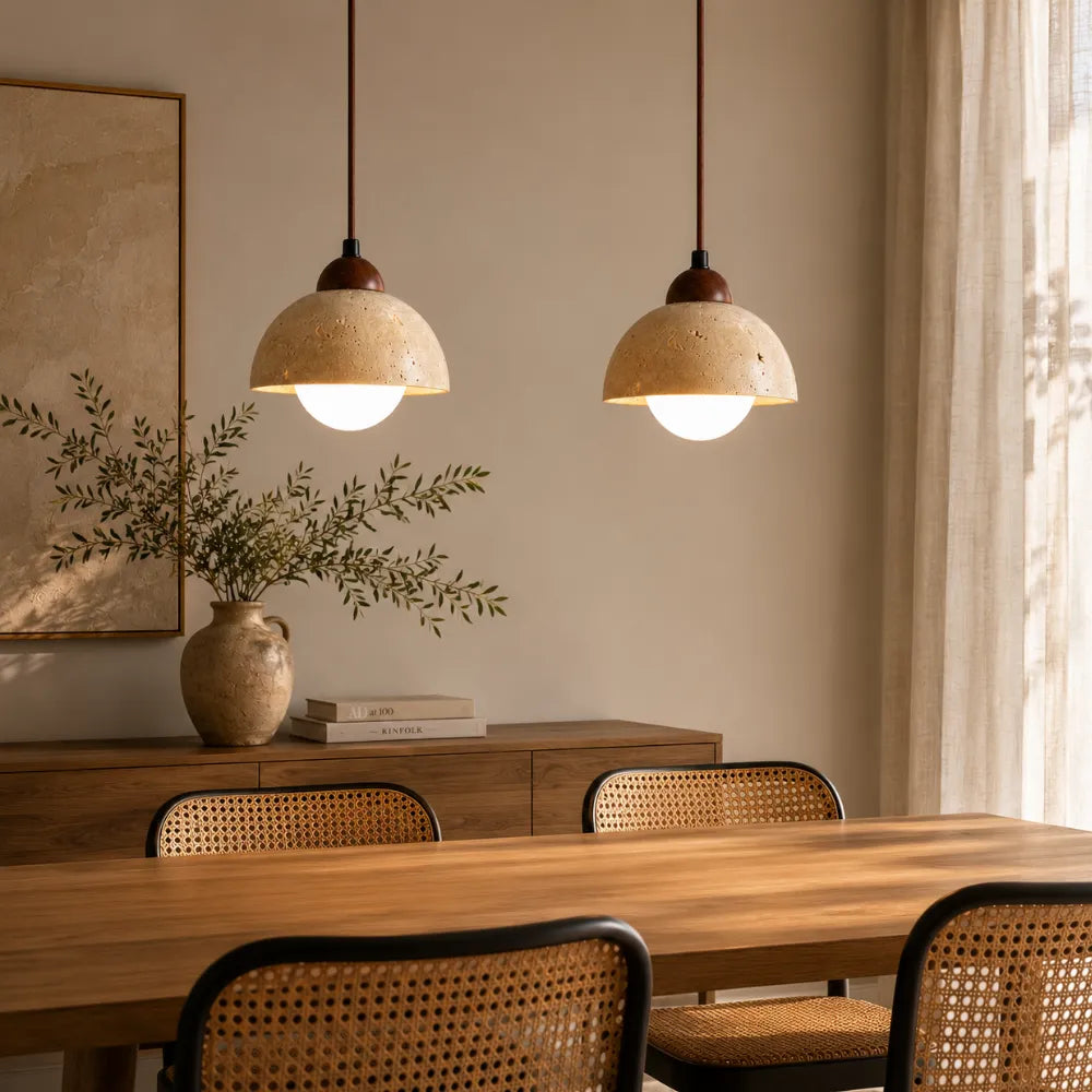 Suspension design nordique en travertin & Bois | Porvoo