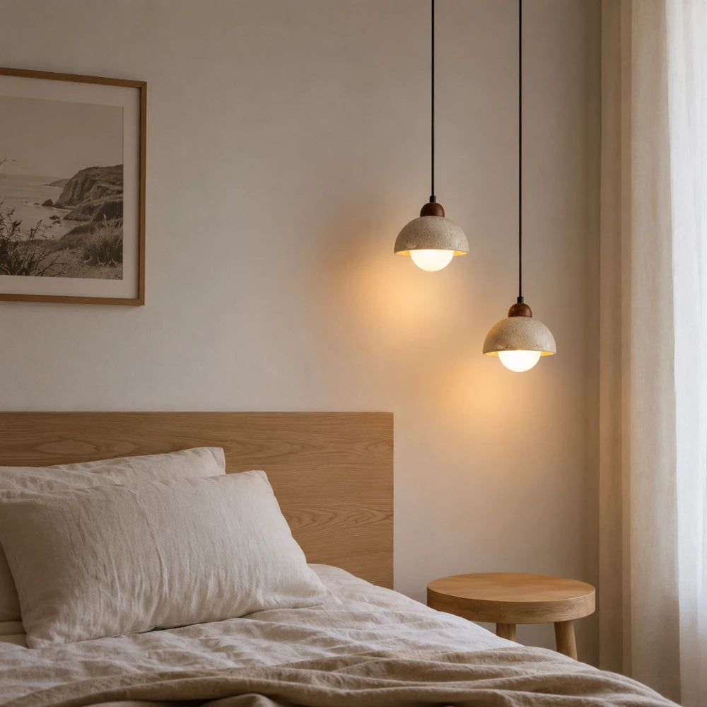 Suspension en travertin & bois design nordique | Porvoo