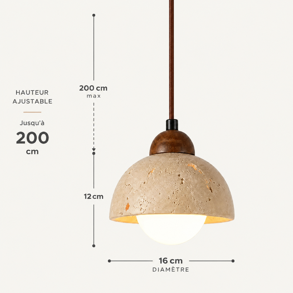 Suspension en travertin & bois design nordique | Porvoo