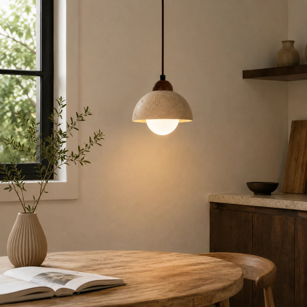 Suspension en travertin & bois design nordique | Porvoo