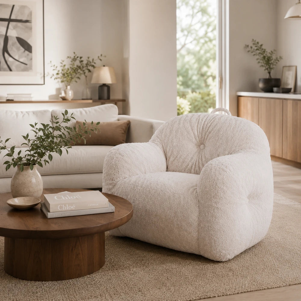 Fauteuil pouf design minimaliste tissu polaire | ELNOR