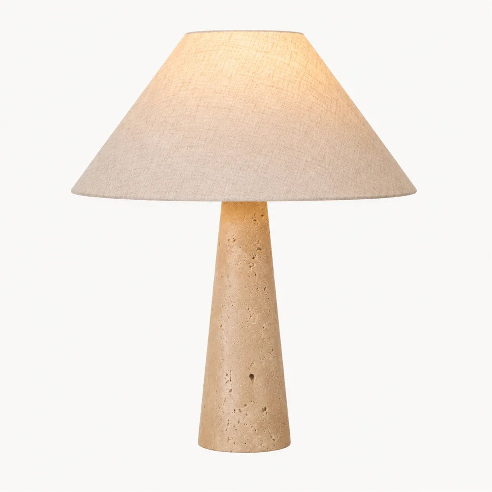Lampe de chevet design en travertin & tissu | Sila