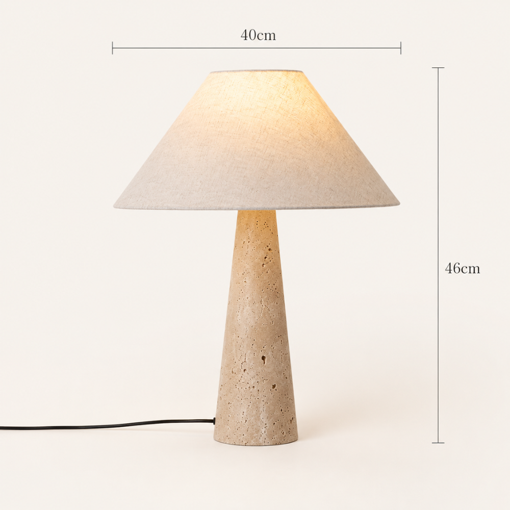 Lampe de chevet design en travertin & tissu | Sila