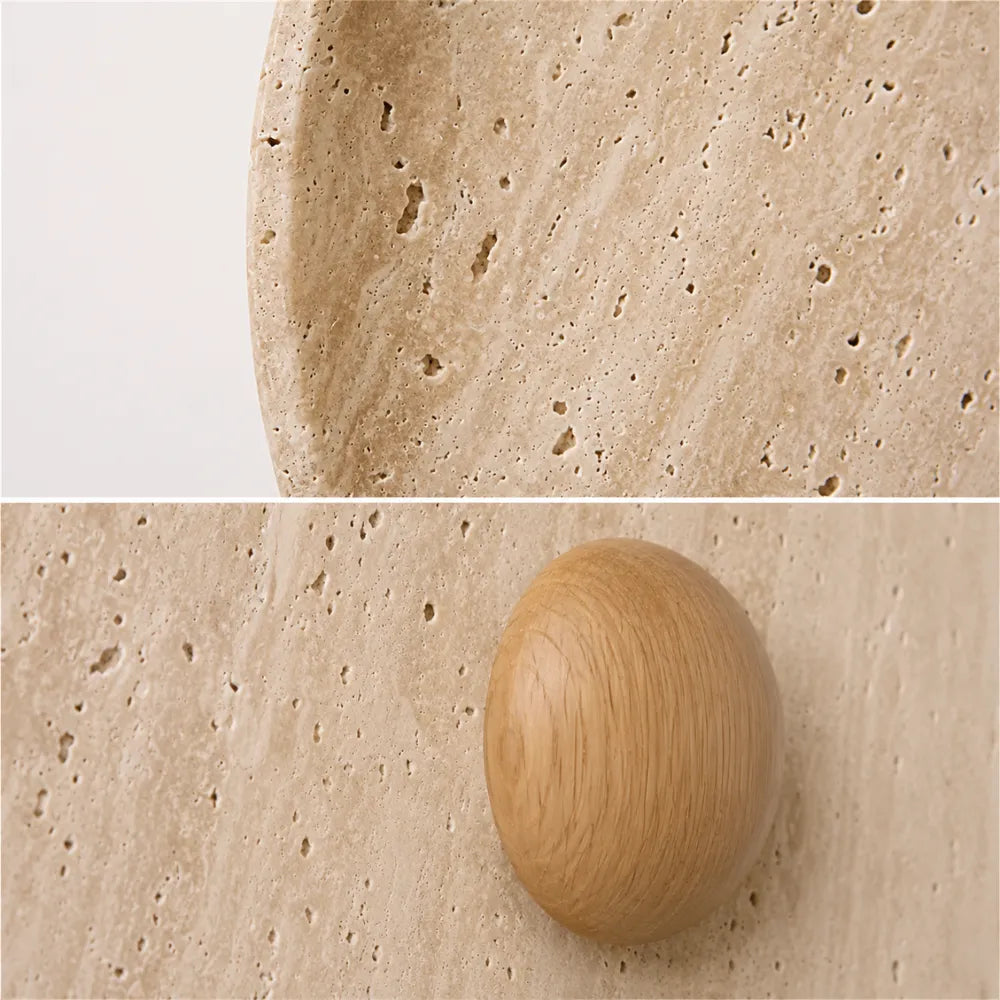 Applique murale design disque en travertin & bois LED | Stona