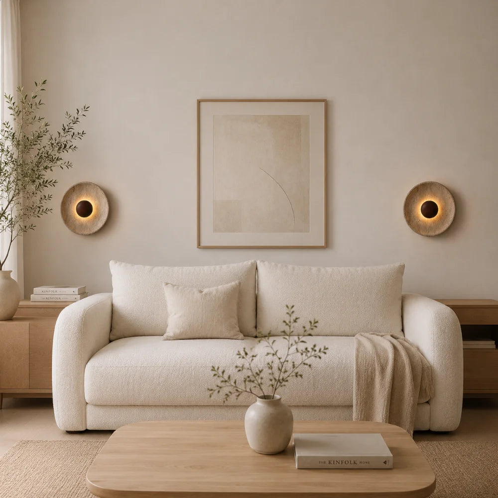 Applique murale LED travertin & bois | Stona