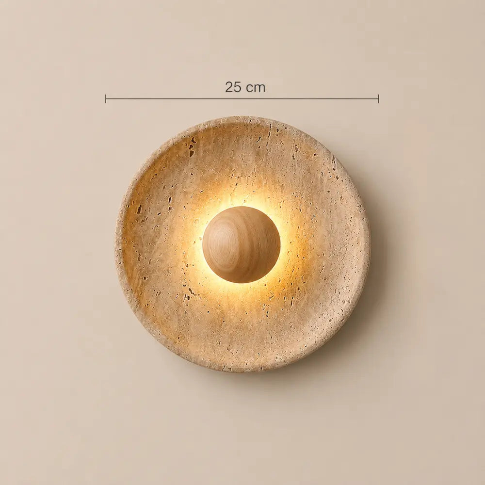 Applique murale design disque en travertin & bois LED | Stona