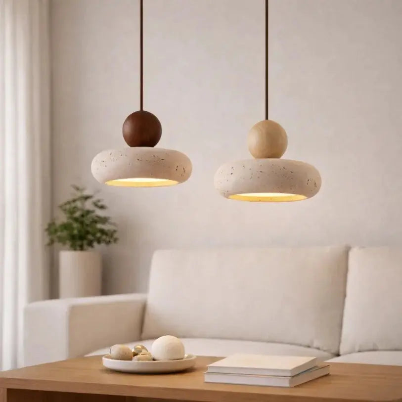 Suspension design minimaliste en travertin & bois | Alva NORDSIA