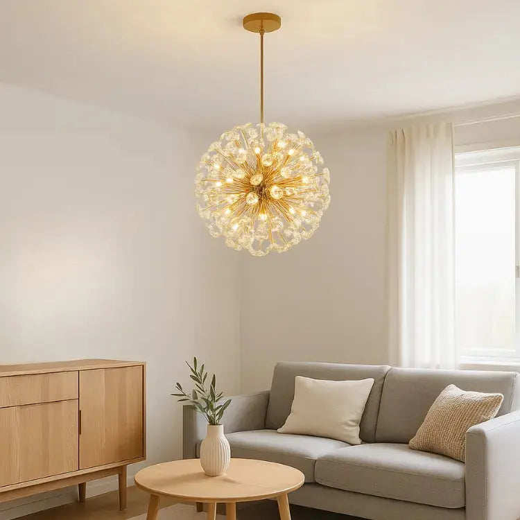 Suspension moderne en cristal & métal doré Ø 35 cm | Signe NORDSIA