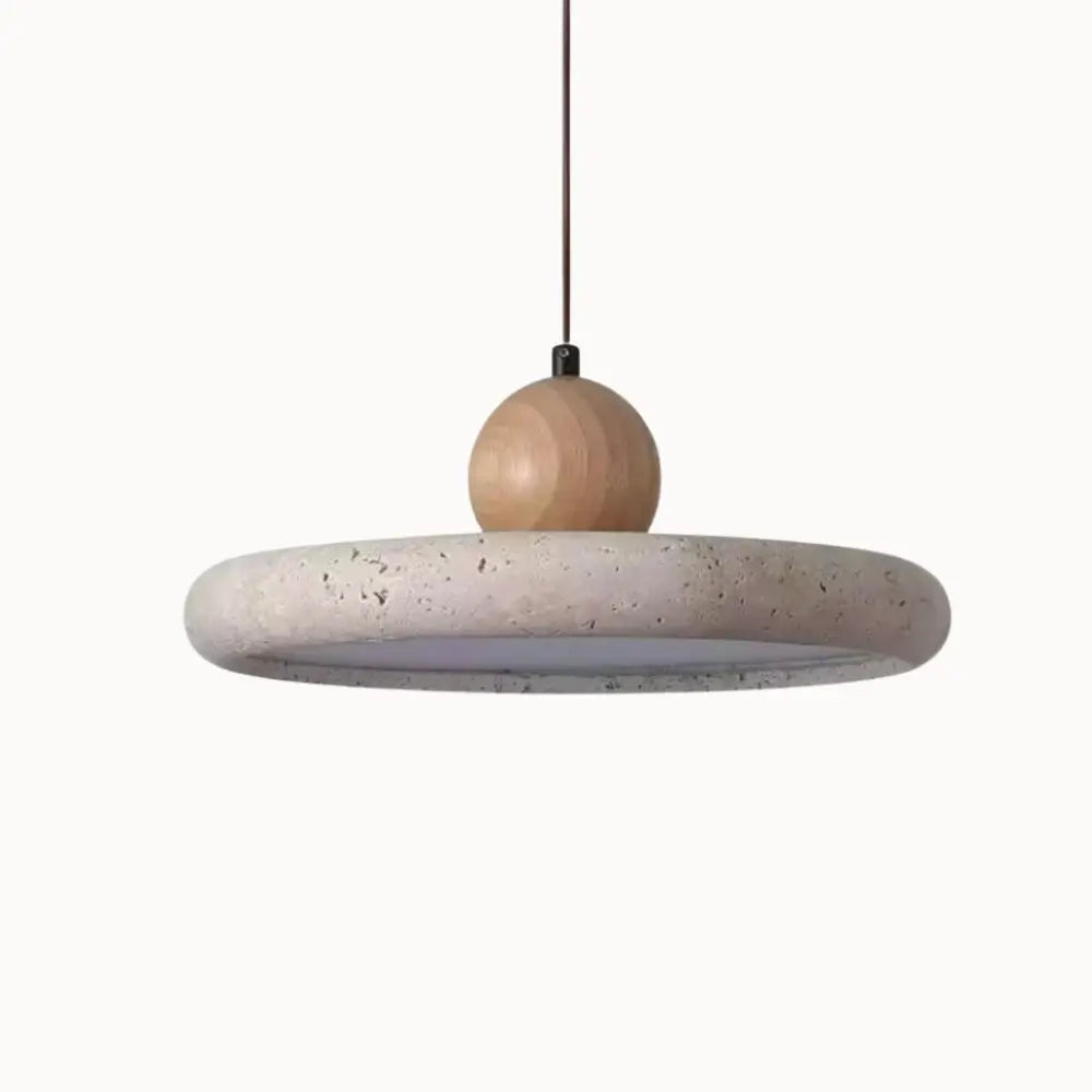 Suspension design scandinave en travertin & bois Ø 30 cm | Lyng NORDSIA