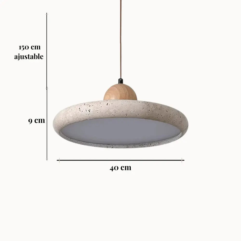 Suspension design scandinave en travertin & bois Ø 30 cm | Lyng NORDSIA