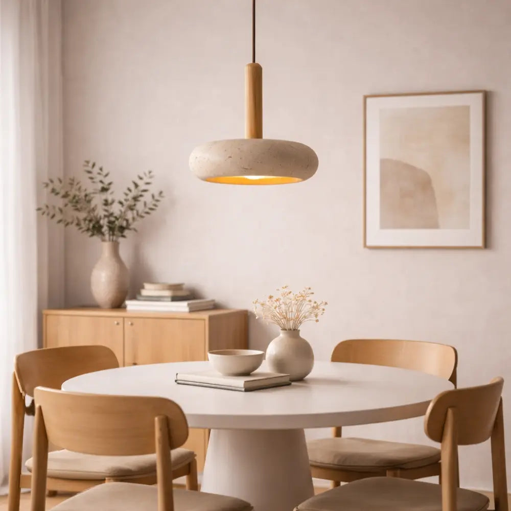 Suspension moderne en travertin & bois | Elys NORDSIA