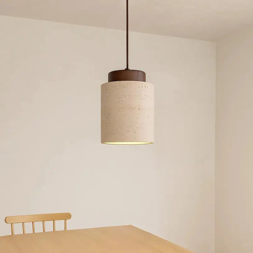 Suspension design moderne en pierre de travertin & bois | Lumi NORDSIA