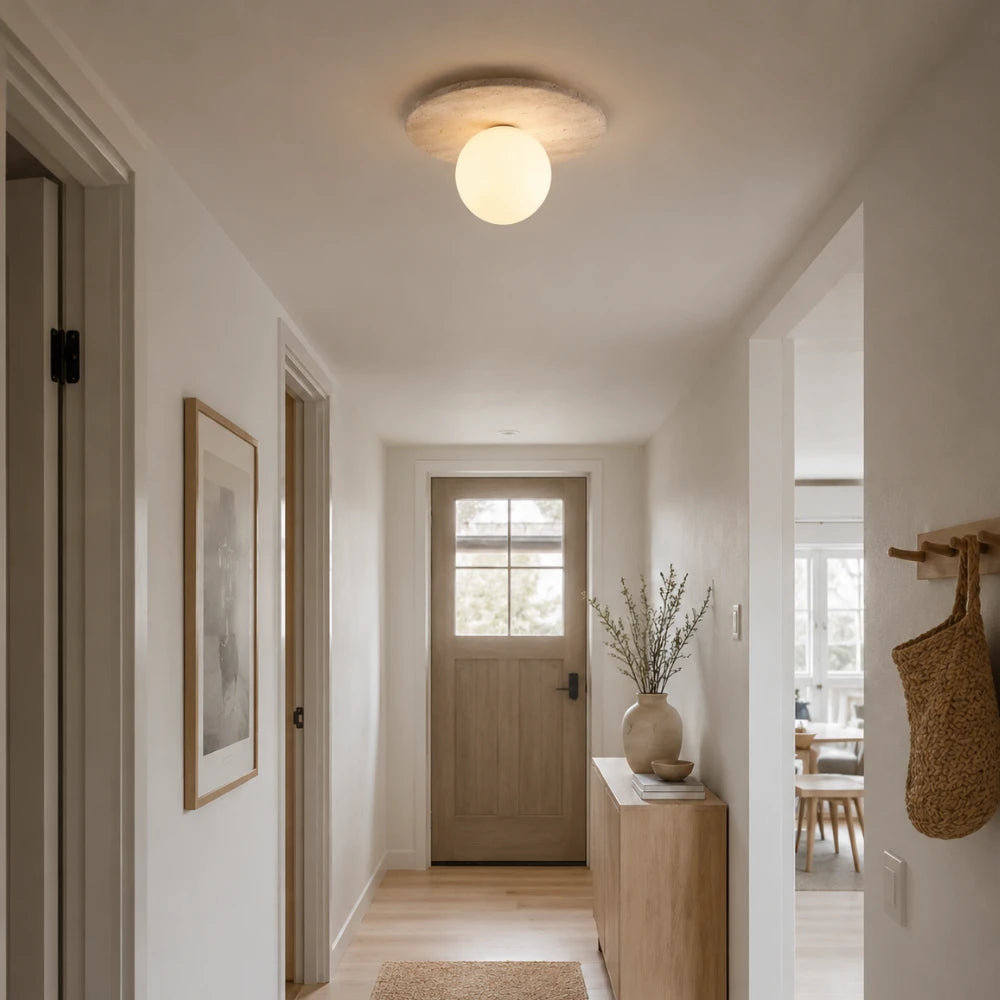 Plafonnier design scandinave en travertin & bois | Tärna