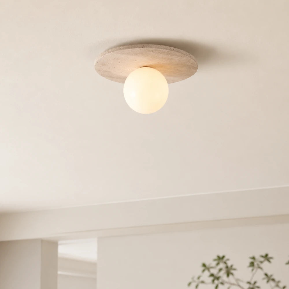 Plafonnier design scandinave en travertin & bois | Tärna