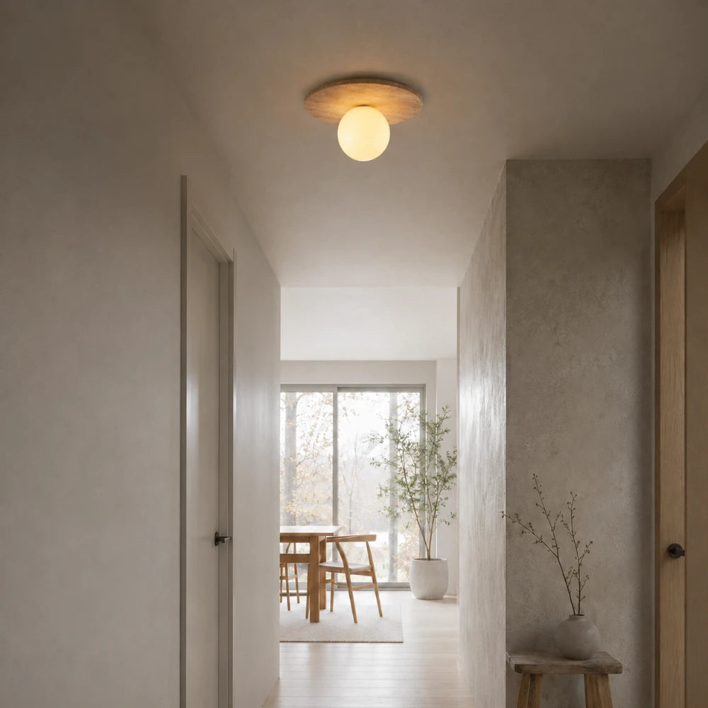 Plafonnier design scandinave en travertin & bois | Tärna
