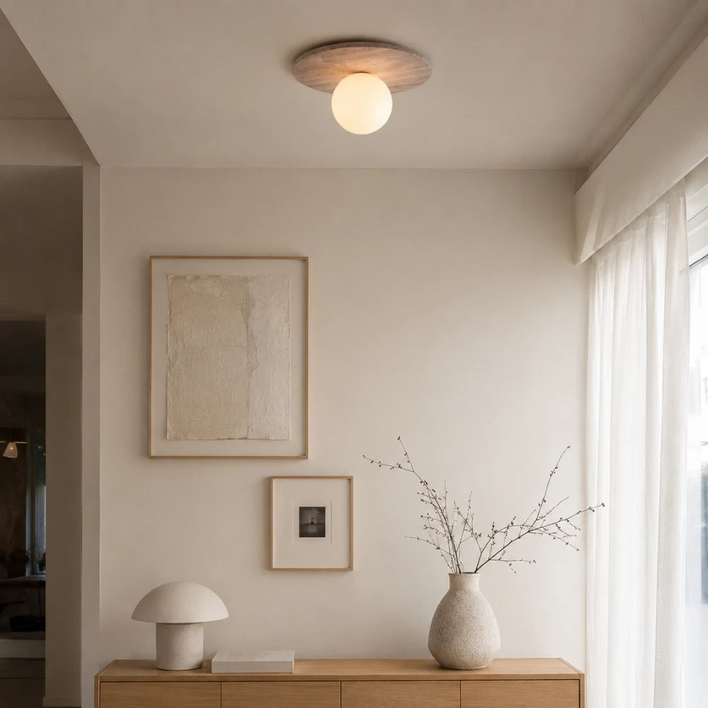 Plafonnier design scandinave en travertin & bois | Tärna