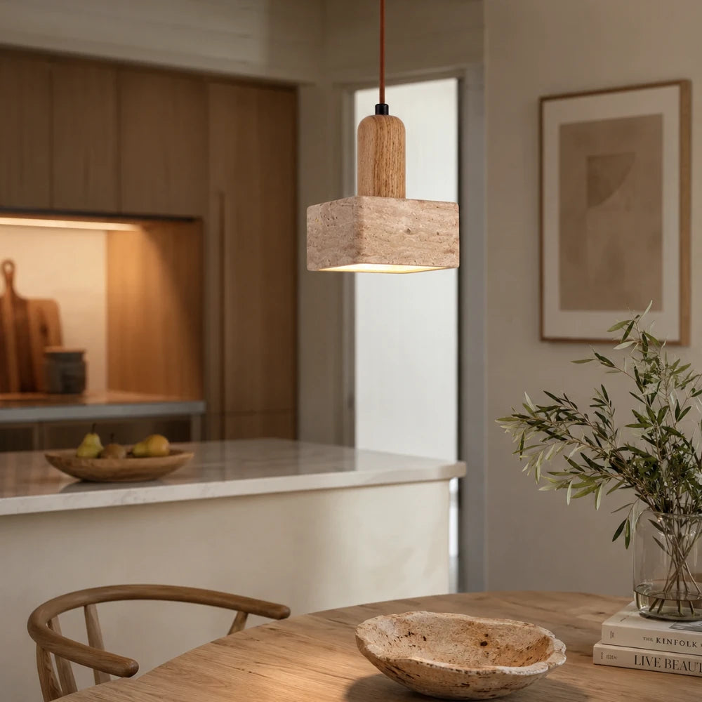 Suspension travertin & bois design | Tyra