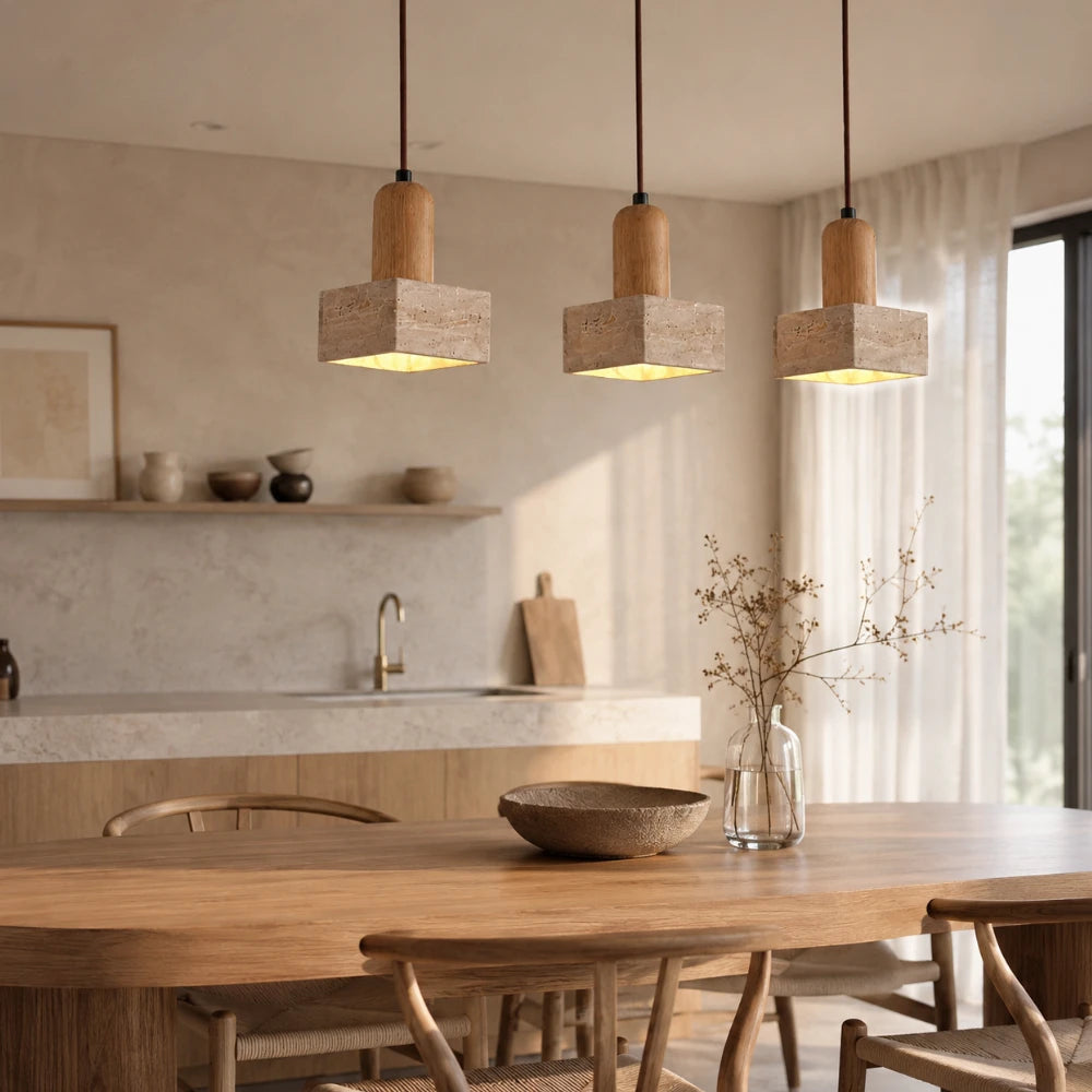Suspension travertin & bois design | Tyra