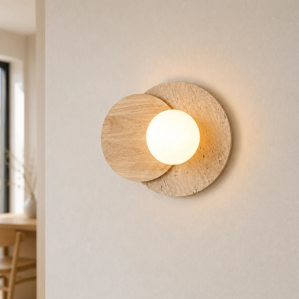 Applique murale design scandinave en travertin & bois | Verdalsøra