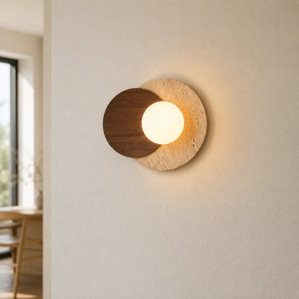 Applique murale design scandinave en travertin & bois | Verdalsøra